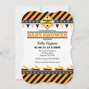 Baby shower Orange Construction Invitation