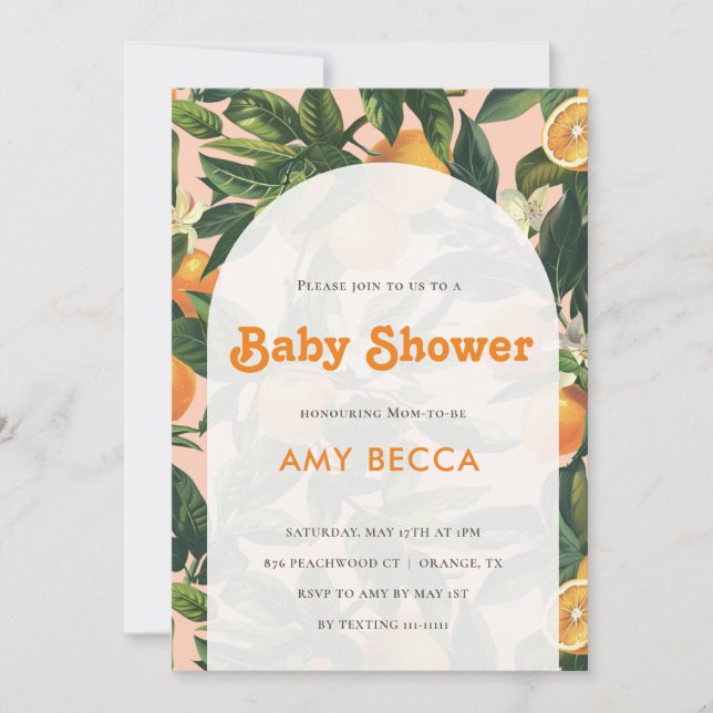 Baby shower orange Invitation Aquarelle neutre (Devant)