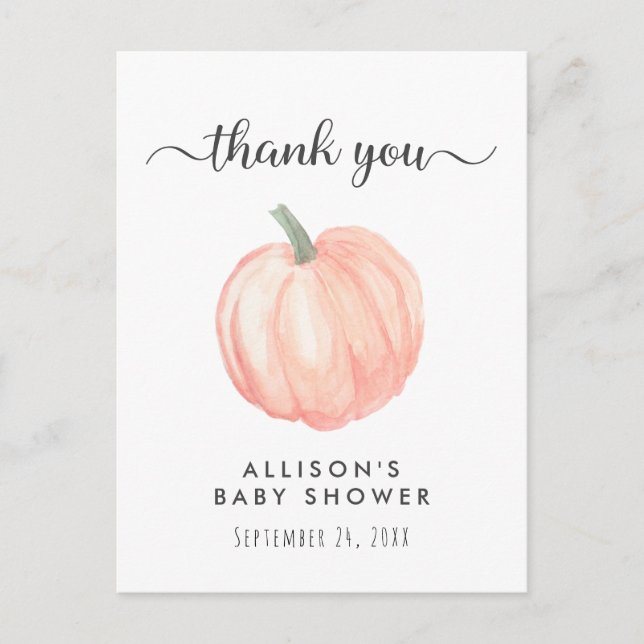 Baby Shower Orange Pumpkin Vielen Dank Postkarte (Vorderseite)