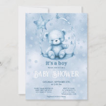 Baby shower Ours Bleu Teddy Invitation