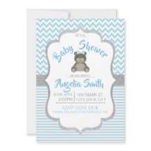 Baby shower Ours Bleu Teddy Invitation