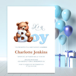 Baby shower Ours Bleu Teddy Invitation