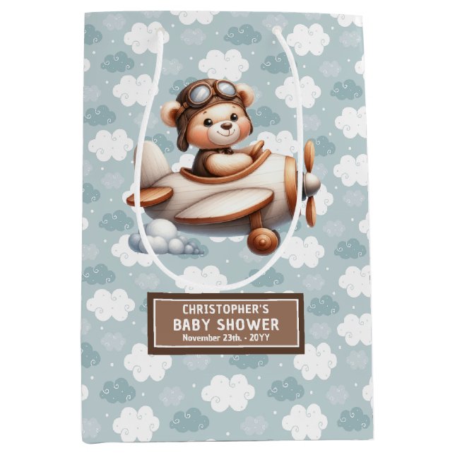 Baby shower Ours Brown Bleu Favoriser Sac Pour Gar (Devant)