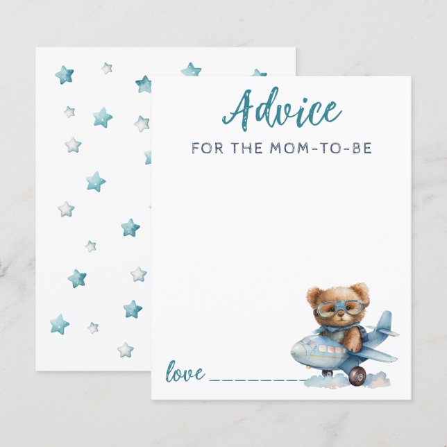 Baby shower ours en peluche bleu Carte de conseil (Devant / Derrière)