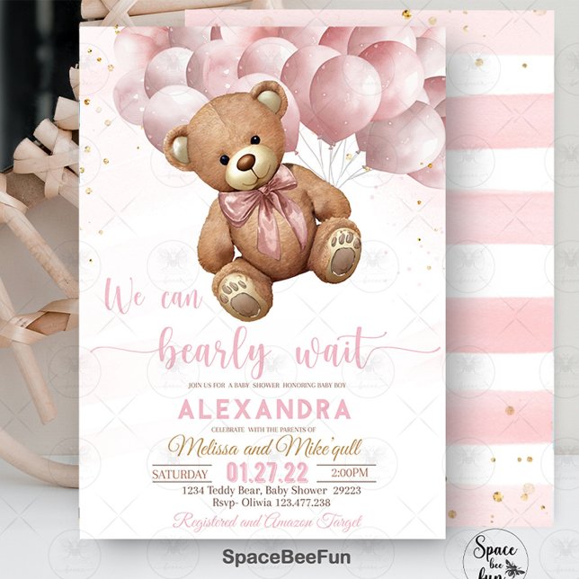 Baby shower Ours Teddy Invitation Nous Pouvons Bea (Teddy Bear,invitation,Baby Shower invites,Baby Shower bear,teddy bear Invitation,Hot air balloon,bab)