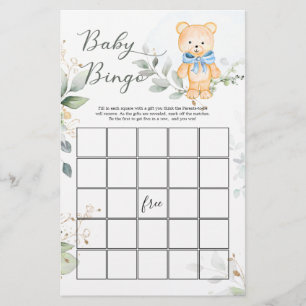 Baby shower Ours vert Bingo Feuille de papier de j