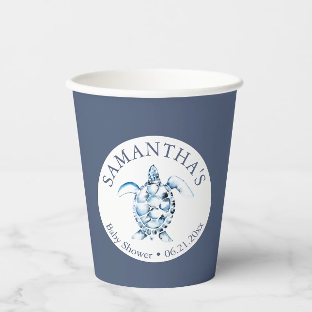 Baby Shower Paper Cups Boy Blue Sea Turtle Pappbecher (Vorderseite)
