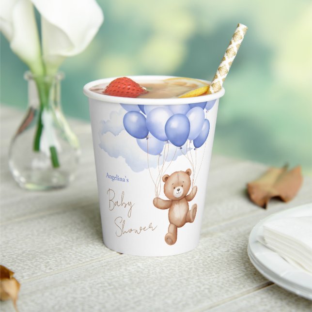 Baby Shower Paper Cups with teddy bear. Pappbecher (In Situ)