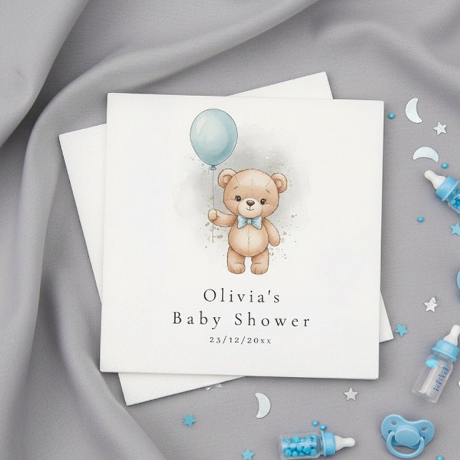 Baby Shower Paper  for Boy Blue Balloon Teddy Bear Serviette (Von Creator hochgeladen)