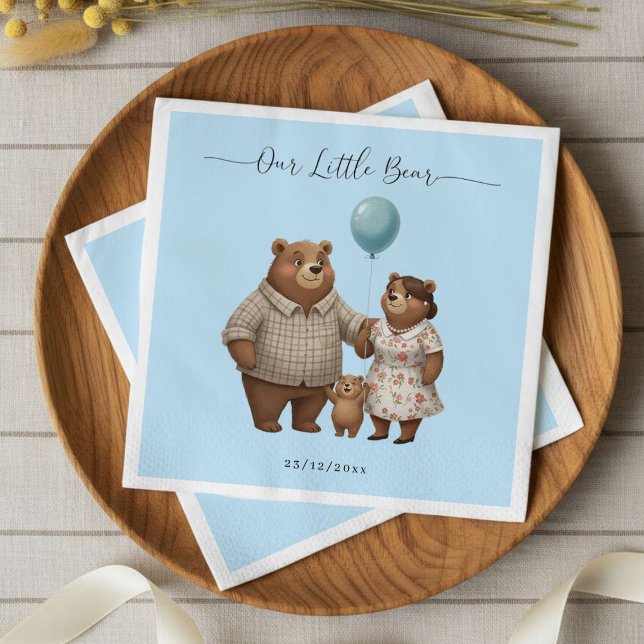 Baby Shower Paper  for Boy Blue Balloon Teddy Bear Serviette (Von Creator hochgeladen)