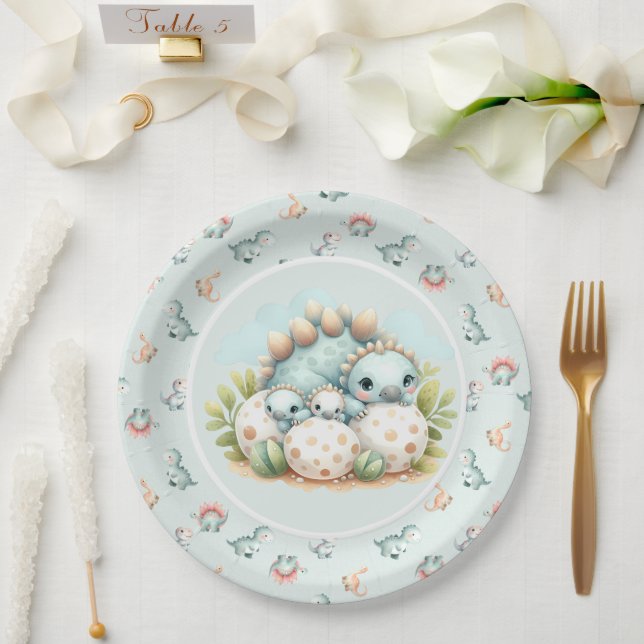 Baby Shower Paper Plate Dinosaur Dino Mite Party Pappteller (Hochzeit)