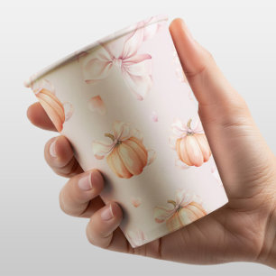 Baby-Shower-Papierbecher mit Kürbis und rosa Schle Pappbecher