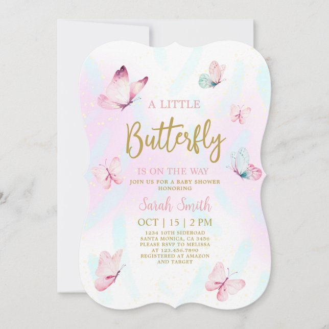Baby shower papillon fille invitation (Devant)