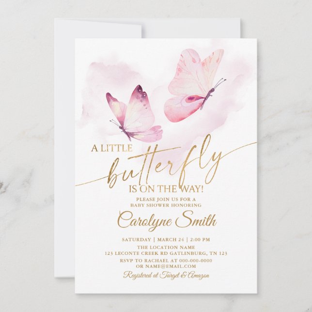 Baby shower papillon Invitation fille (Devant)