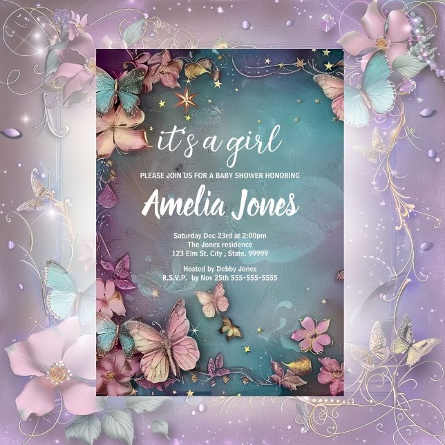 Baby shower papillon Purple Invitation (Créateur téléchargé)