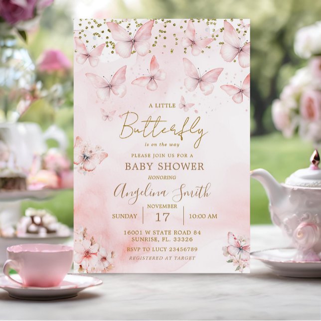 Baby shower papillon rose Invitation fille (Créateur téléchargé)