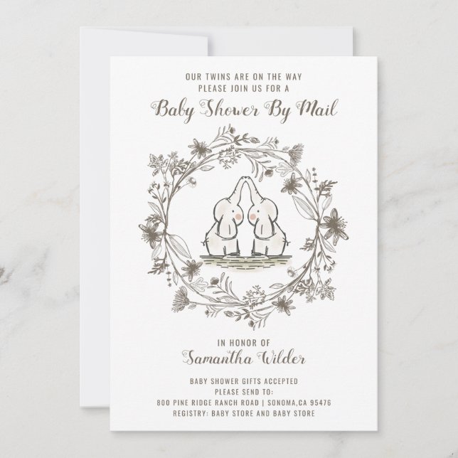 Baby shower par invitation par courrier | Jumeaux (Devant)