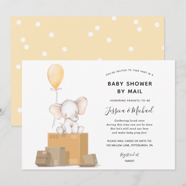 Baby shower par Mail Elephant invitation (Devant / Derrière)