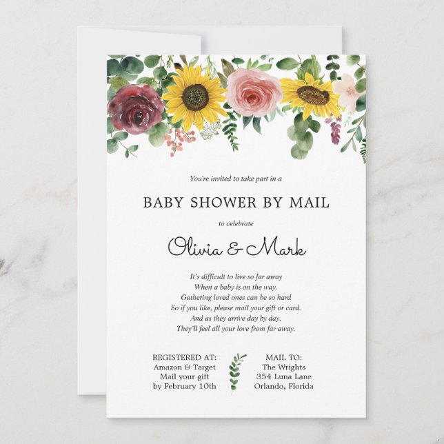 Baby shower par Mail Rose Sunflower Invitation (Devant)