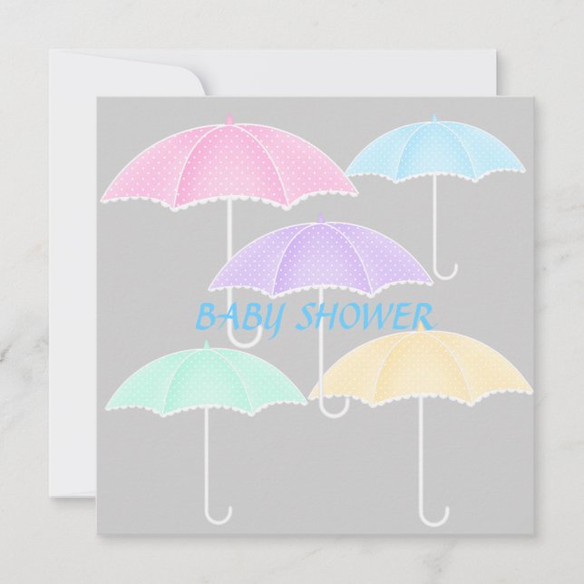 Baby shower parapluie invitation bleue et grise (Devant)