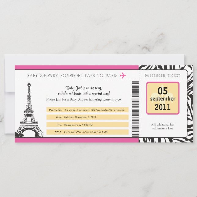 Baby Shower Paris Boarding Pass Einladung (Vorderseite)