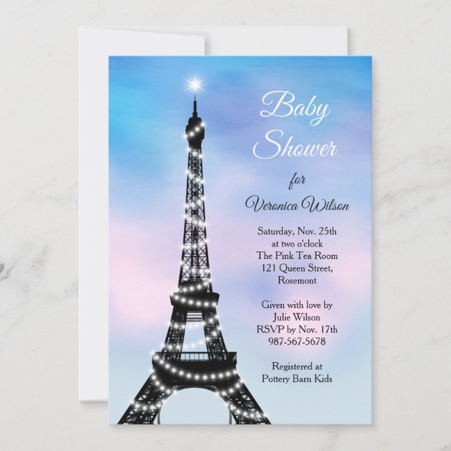 Baby shower parisien pétillant Invitation rose/ble (Devant)
