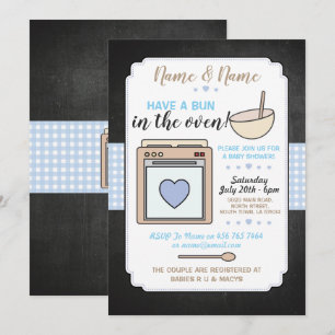 Baby Shower Party Bun in Oven Blue Boy Gingham Einladung