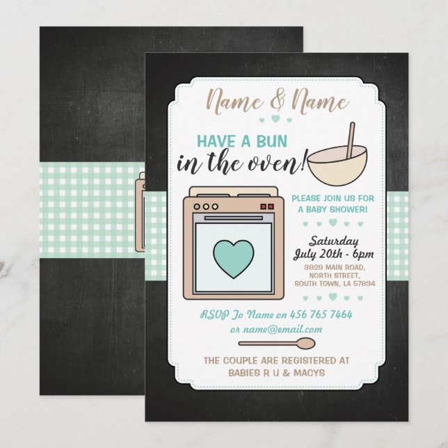 Baby Shower Party Bun in Oven Gender Reveal Einladung (Vorne/Hinten)