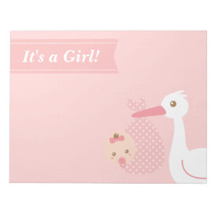 Baby Shower Party Favour - Storch liefert Baby Mäd Notizblock