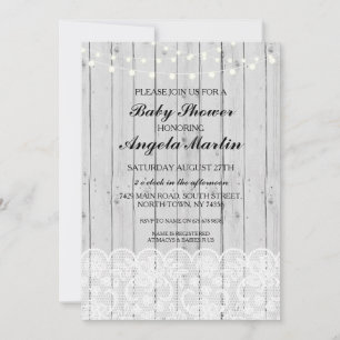 Baby shower Party Grey Invitation dentelle en bois