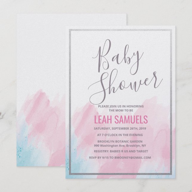Baby shower Pastel Aquarelle Invitation (Devant / Derrière)