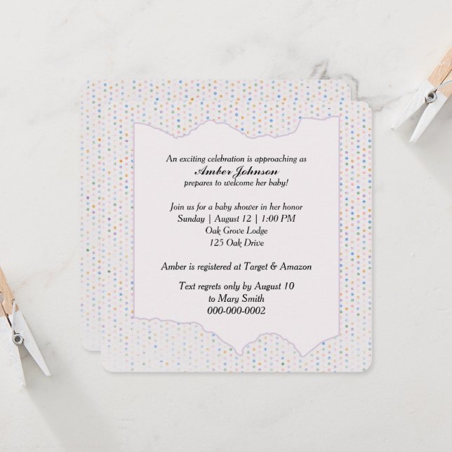 Baby Shower Pastel Polka Dots Einladung (Vorderseite/Rückseite Beispiel)