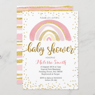 baby shower pastel Rainbow Invitation fille