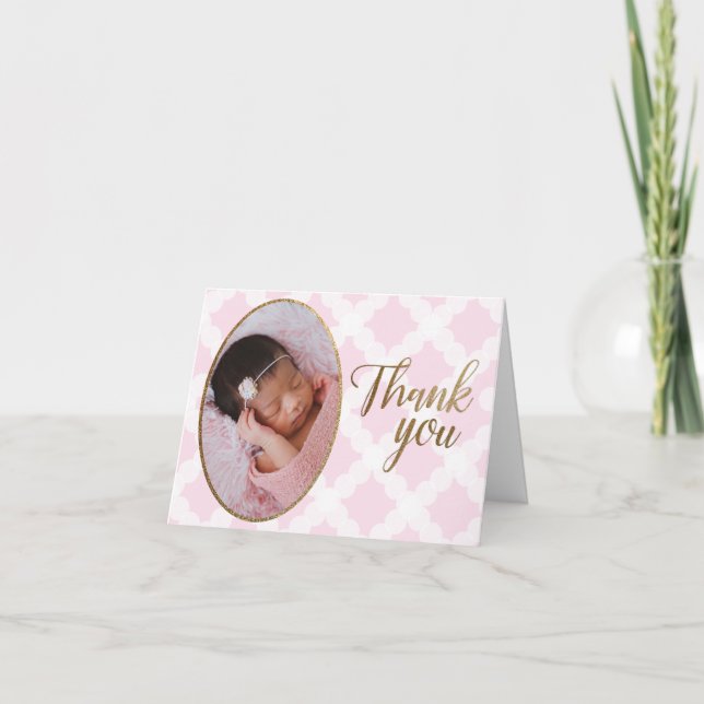 Baby shower photo Chic Pink Girl Carte de remercie (Devant)