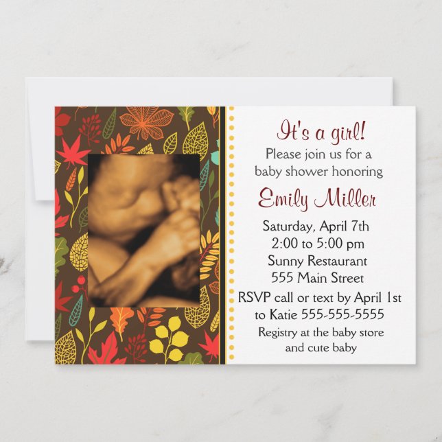 Baby shower Photo Invitation Automne Feuilles Auto (Devant)