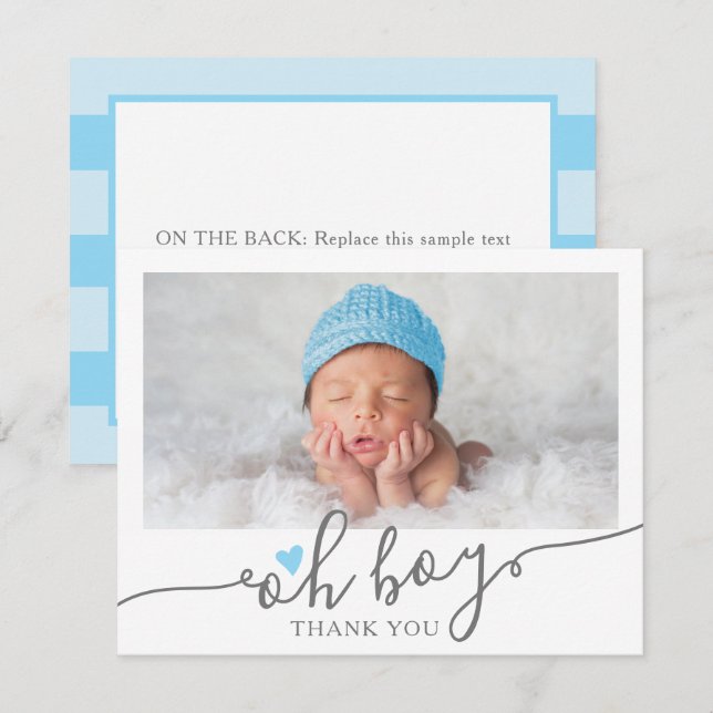 Baby shower photo simple Blue Heart Boy Merci (Devant / Derrière)