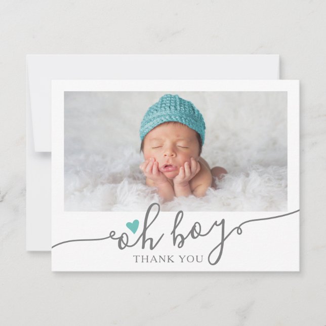 Baby shower photo simple Turquoise Heart Boy Merci (Devant)