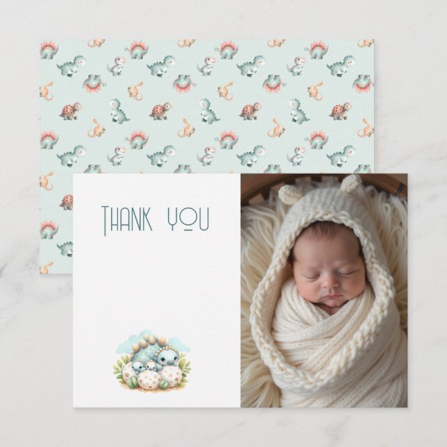 Baby Shower Photo Thank You Note Dinosaur Dino Dankeskarte (Vorne/Hinten)