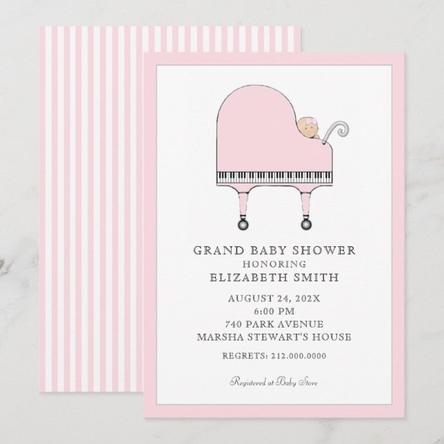 Baby Shower Piano Music Einladung (Vorne/Hinten)