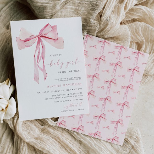 Baby shower Pink Bow Invitation Girl Coquette (Créateur téléchargé)