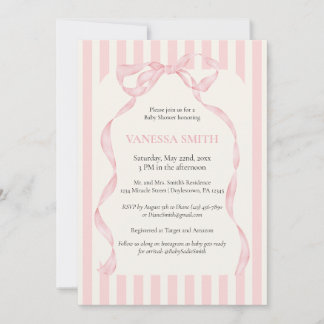 Baby Shower Pink Bow Stripes Baby Girl Modern  Einladung