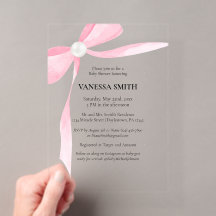 Baby Shower Pink Bow White Pearl Baby Girl Modern 