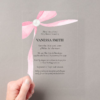 Baby Shower Pink Bow White Pearl Baby Girl Modern  Acryleinladungen
