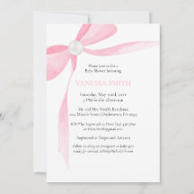 Baby Shower Pink Bow White Pearl Baby Girl Modern 