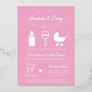 Baby Shower Pink Shake Rattle and Roll Folieneinladung