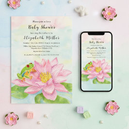 Baby Shower Pink Waterlily & Tree Frog Einladung