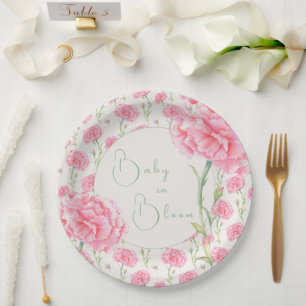 Baby Shower Pinke Nelke Baby in Blüte Pappteller