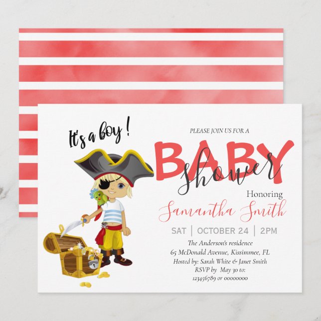 Baby Shower Pirate Ankündigung (Vorne/Hinten)