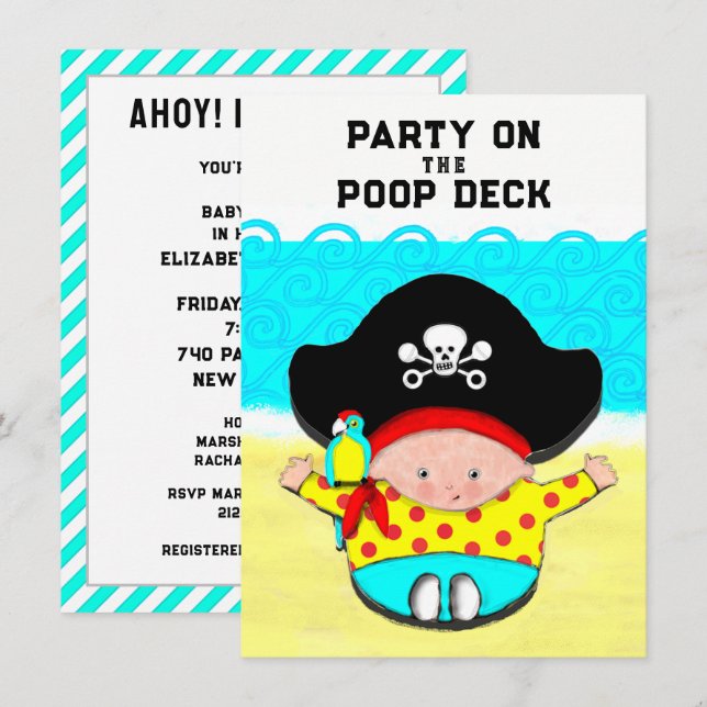 Baby Shower Pirate Theme Einladung (Vorne/Hinten)