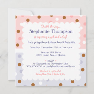 Baby shower Pixie Polka Dot Twins Invitation